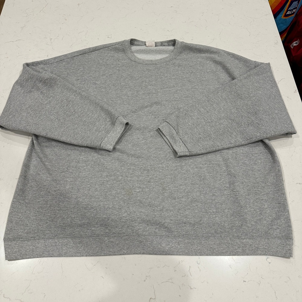 Vintage Hanes Mens Crewneck Sweatshirt Heather Gray Fleece Pullover XL 2XL Y2K
